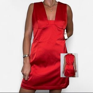anthropologie nwt sleeveless square-neck red shift mini cocktail dress size 16
